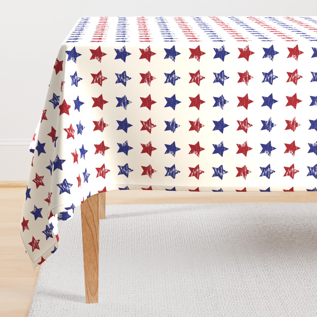 'Rustic Red and Navy Stars' on Ivory