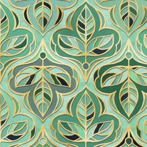 Gilded Viridian and Emerald Summer Leaf Tiles - large