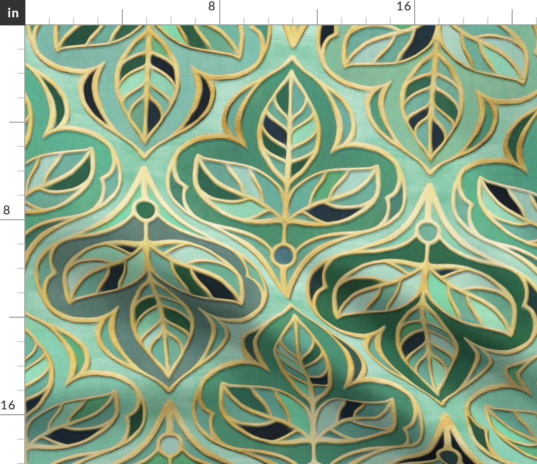 Gilded Viridian and Emerald Summer Leaf Tiles - large