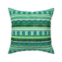 Medium Scale Serape Stripes and Turquoise Gems in Shades of Green