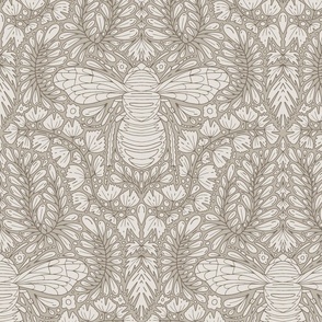 Cashmere Cream Bee Nature Botanical Line Drawing
