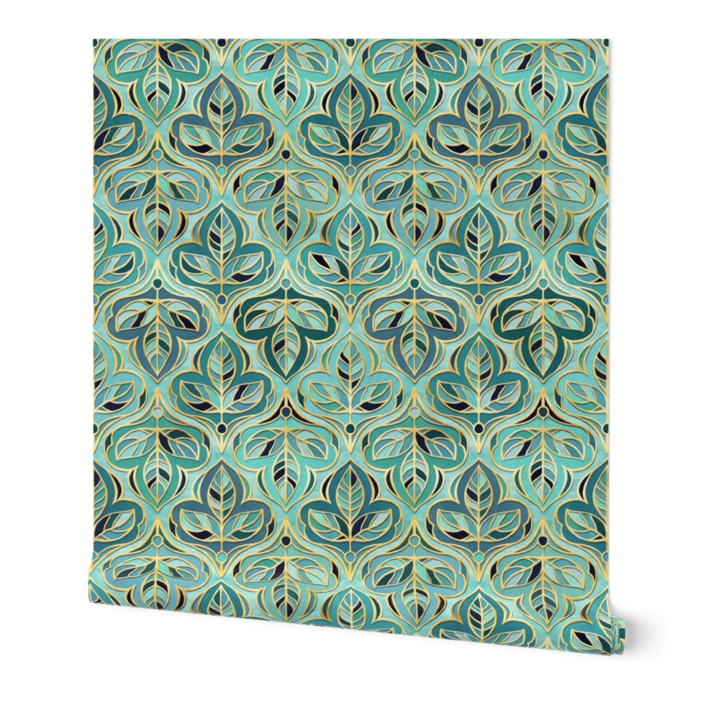 Gilded Mediterranean Blues and Greens Summer Leaf Tiles - medium
