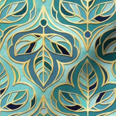 Gilded Mediterranean Blues and Greens Summer Leaf Tiles - medium