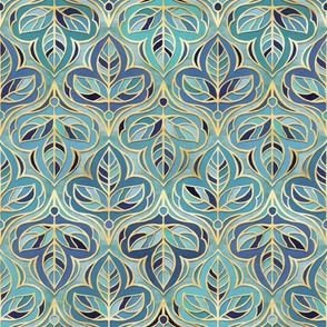 Gilded Cobalt, Teal and Indigo Summer Leaf Tiles - medium