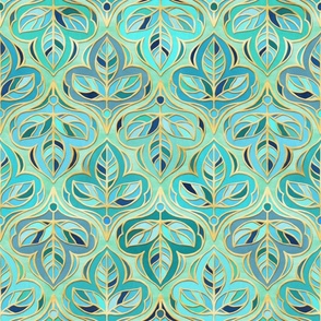 Gilded Mint and Turquoise  Summer Leaf Tiles - medium