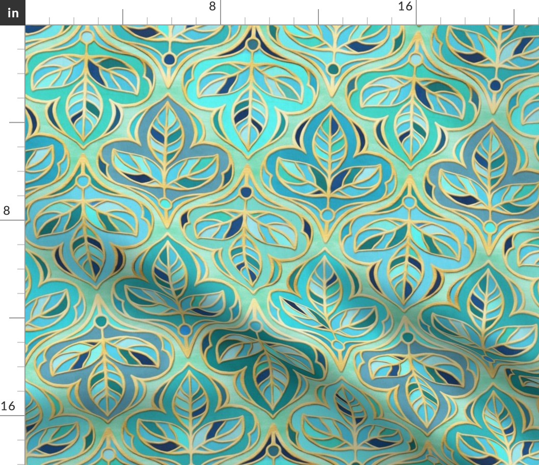 Gilded Mint and Turquoise  Summer Leaf Tiles - medium