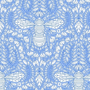 Baby Blue Bee Nature Botanical Line Drawing