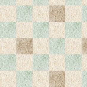 Neutral Block Pattern – Cream, Light Minty Green and Brown Plaid Fabric, Gender Neutral Fabric (block G)
