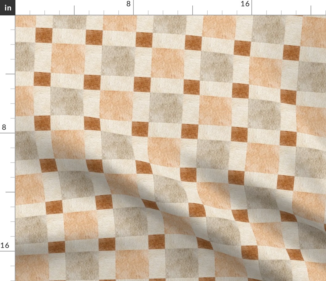 Neutral Plaid Blocks – Cream, Orange and Brown Plaid Pattern, Gender Neutral Fabric (block K)