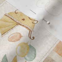 4 1/2" Sweet Neutral Baby Quilt – Gender Neutral Nursery, Baby Elephants, Soft Colors, Newborn Blanket, Cream Orange Green pattern B ROTATED
