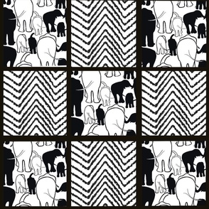 Cheater quilt elephants black and white
