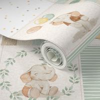 Gender Neutral Baby Quilt – Neutral Baby Nursery, Baby Elephants, Baby Animals, Newborn Blanket, Cream Green pattern C