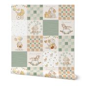 Sweet Neutral Baby Quilt – Gender Neutral Nursery, Baby Elephants, Soft Colors, Newborn Blanket, Cream Orange Green pattern B