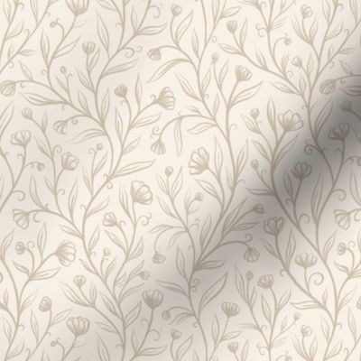 Climbing Vine Sketched Floral - tan - small