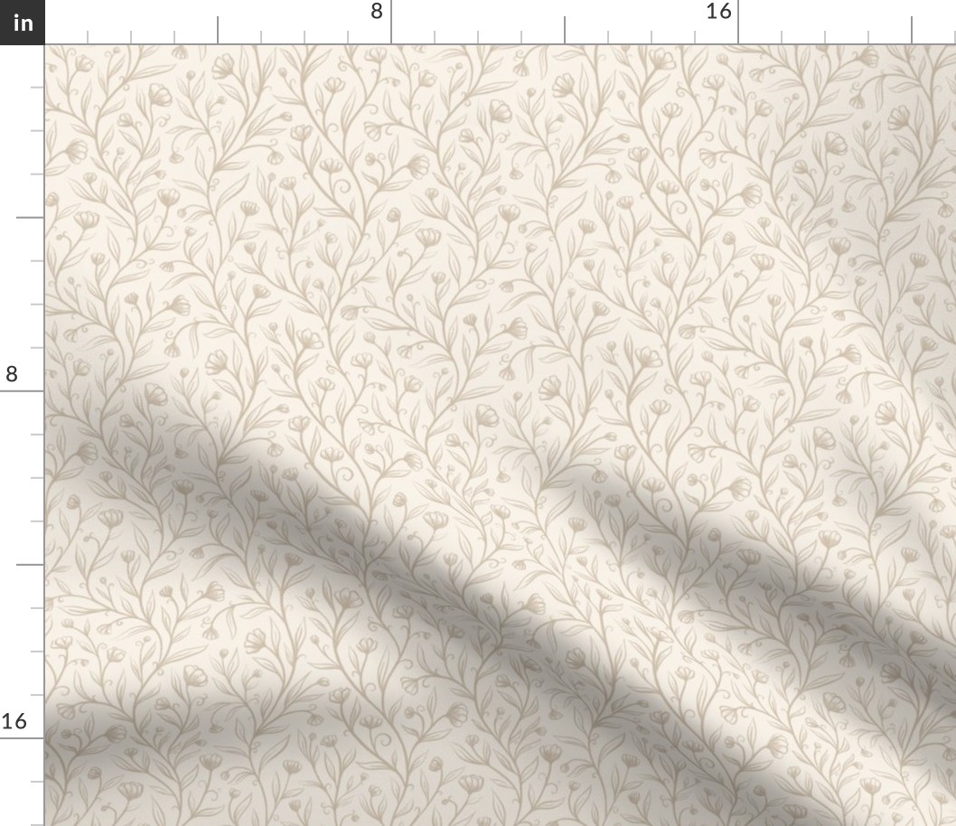 Climbing Vine Sketched Floral - tan - small