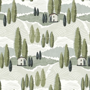 Italian Cypress Landscape Wallpaper - Olive Greens - Large