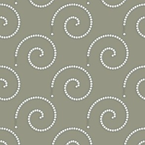 Classic Strand of Pearls on Neutral Greyish Olive Green Background - 4 inch repeat