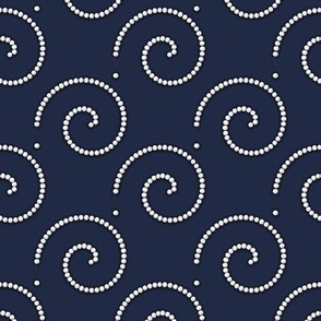 Classic Strand of Pearls on Navy Blue - 4 inch repeat