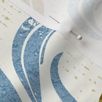 Large jumbo scale // Mod fleur-de-lis // natural white background polo blue lily flowers sunburst yellow leaves with grunge faux textured fresco look Italian Villa wallpaper 