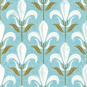  Spoonflower Fabric - Fleur De Lis Blue White Gothic