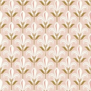 Tiny scale // Mod fleur-de-lis // blush background natural white lily flowers sunburst yellow leaves with grunge faux textured fresco look