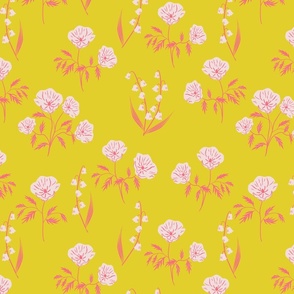 Vintage colorful blooms in yellow, pink and light pink