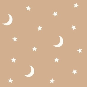 Moon and Stars on Tan