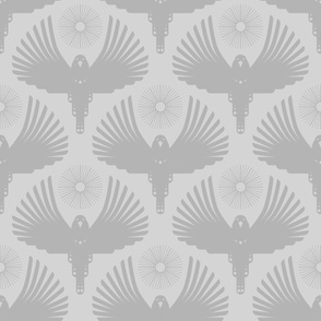 Art Deco Flying Away // large // Art Deco, bird, sun, light grey on grey