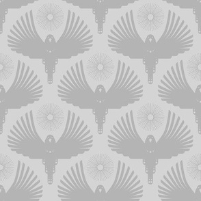 Art Deco Flying Away // small // Art Deco, bird, sun, light grey on grey