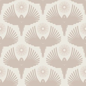 Art Deco Flying Away // small // Art Deco, bird, sun, dark taupe on light taupe