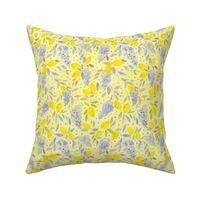 Blooming  wisteria flowers and lemons, bright yellow summer