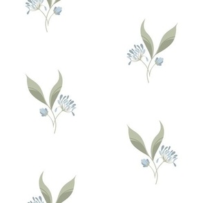 Summertime Blue Flower & Green Leaves on White // Regency Little Girl // JUMBO