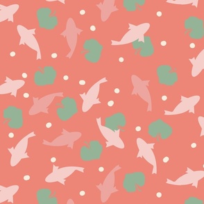 251 Pond Paradise_ Peach background with pastel fish