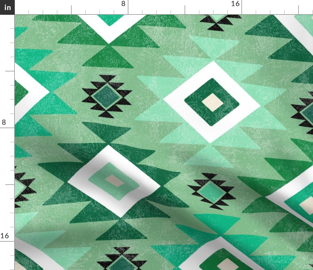 Large Scale Aztec Geometric in Shades of Green