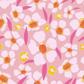 Retro Floral -  MEDIUM - Pink pastel magenta mustard orange