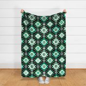 Large Scale Aztec Geometric in Shades of Green on Black