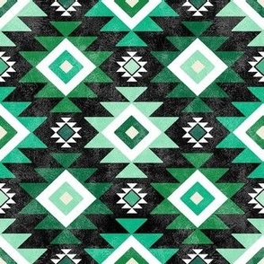 Small Scale Aztec Geometric in Shades of Green on Black