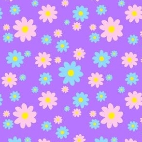 blue pink daisy purple floral print