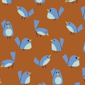cute blue birds on rich brown - shw1015 f