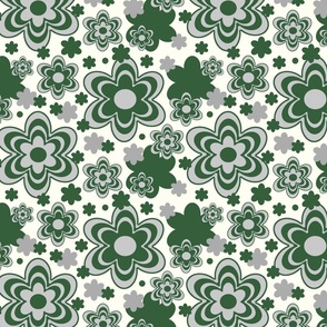 Floral Hunter Green Gray Cream