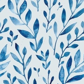 Blue watercolor leaves of nature