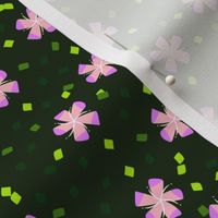 M Floral Garden - Abstract Flower - Violet Pink Star Jasmine with Green Neon leaves on Green