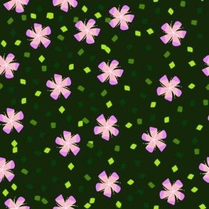 M Floral Garden - Abstract Flower - Violet Pink Star Jasmine with Green Neon leaves on Green