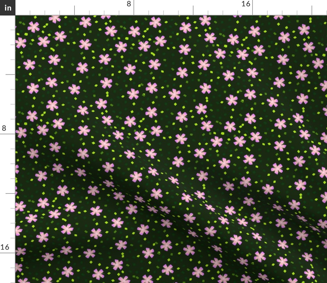 M Floral Garden - Abstract Flower - Violet Pink Star Jasmine with Green Neon leaves on Green