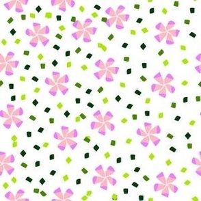 M Floral Garden - Abstract Flower - Violet Pink Star Jasmine with Green Neon leaves on White