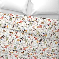 14"  a colorful summer red blue and black berries wildflower meadow  - nostalgic Wildflowers and Herbs home decor on white double layer,   Baby Girl and nursery fabric perfect for kidsroom wallpaper, kids room, kids decor single layer