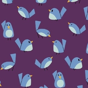 cute blue birds on dark purple - shw1015 e