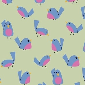 cute blue and pink birds on soft green - shw1015 c