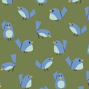 cute blue birds on grass green - shw1015 a