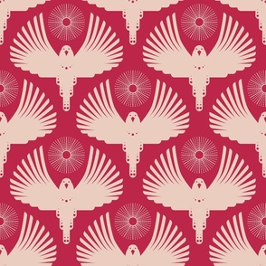 Art Deco Flying Away // medium // Art Deco, bird, sun, retro, cream on Viva Magenta